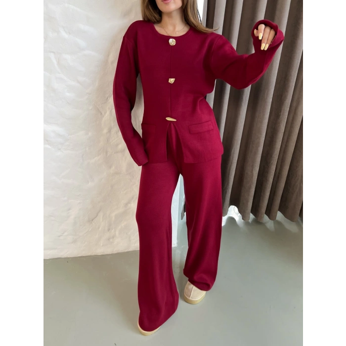 Aksesuar Detaylı Triko Takım Bordo