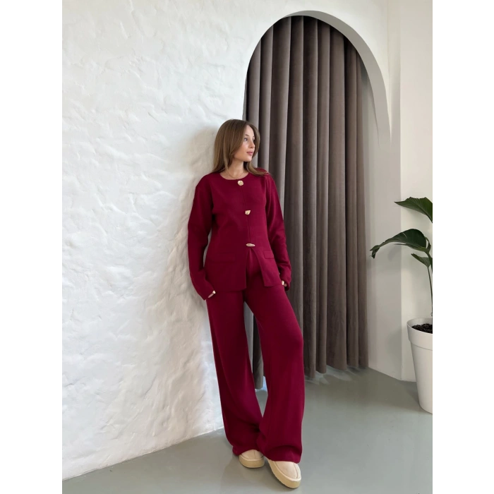 Aksesuar Detaylı Triko Takım Bordo