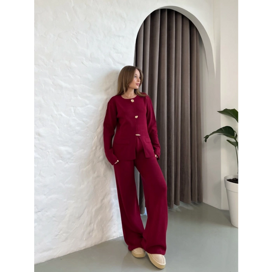 Aksesuar Detaylı Triko Takım Bordo
