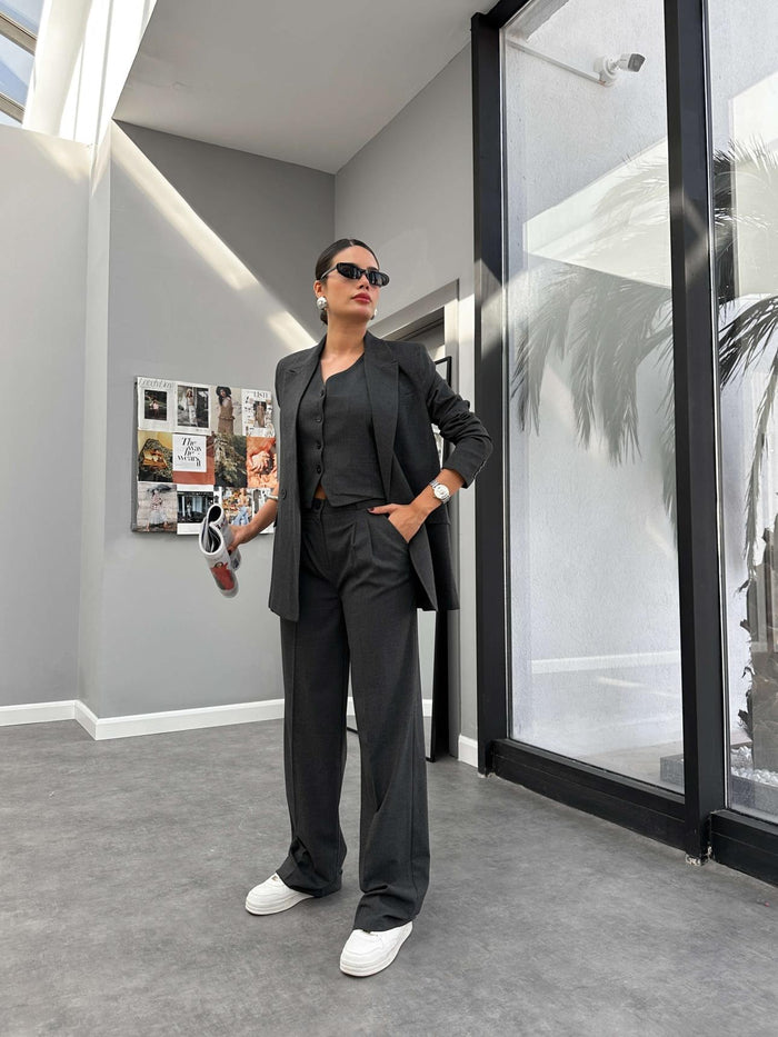 Antrasit Üçlü Yelekli Takım