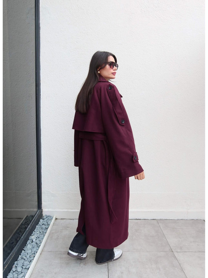 Apolet Detay Kuşaklı Uzun Kaban