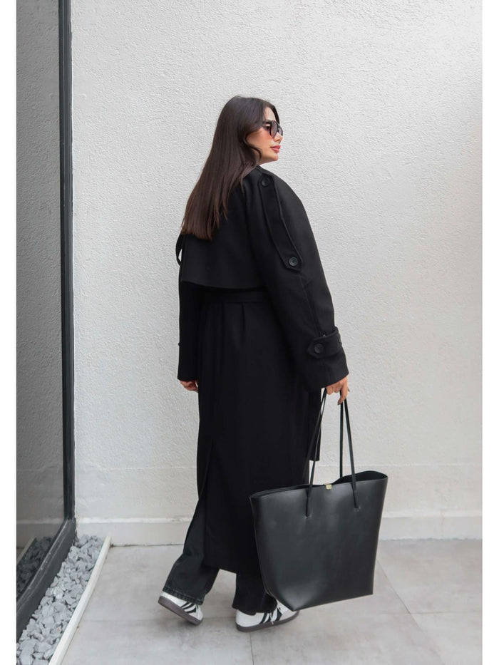 Apolet Detay Kuşaklı Uzun Kaban