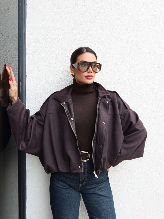 Apoletli Süet Bomber Ceket