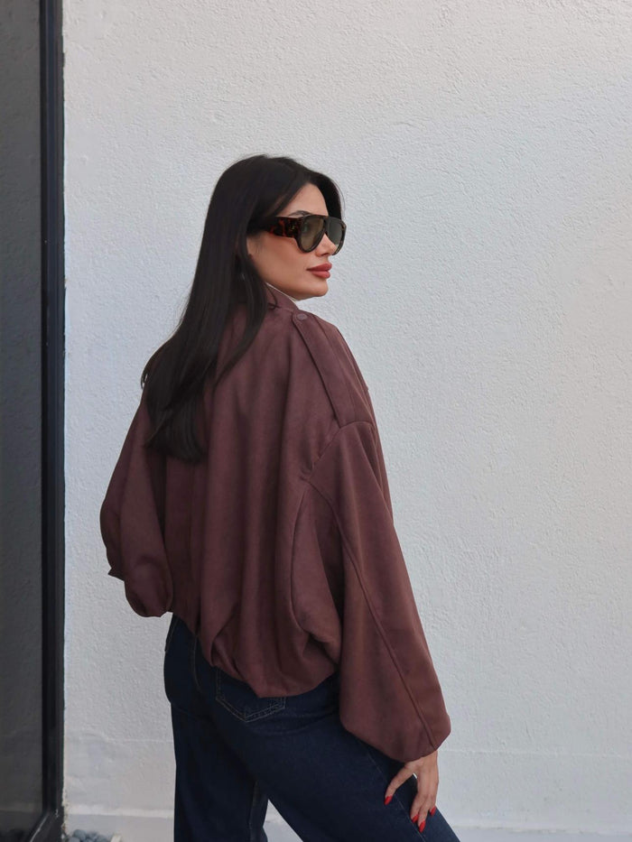 Apoletli Süet Bomber Ceket