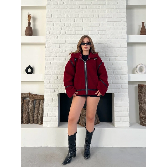 Aviator Teddy Ceket Bordo