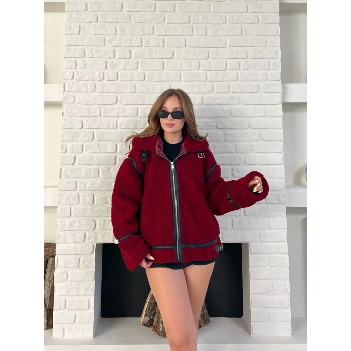 Aviator Teddy Ceket Bordo