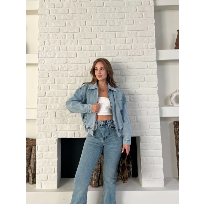 Bel Lastik Detay Denim Vibe Ceket Mavi