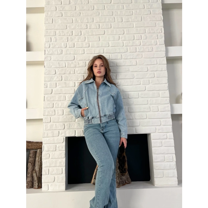 Bel Lastik Detay Denim Vibe Ceket Mavi