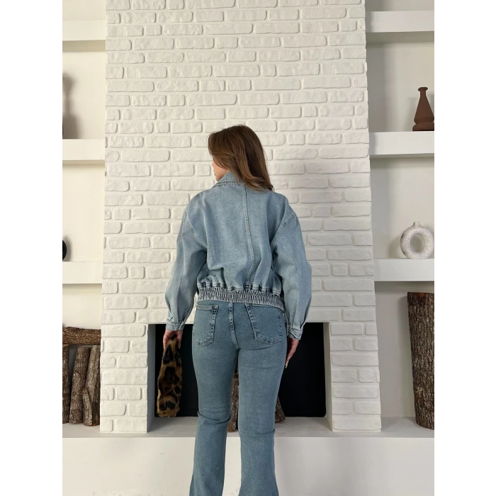 Bel Lastik Detay Denim Vibe Ceket Mavi