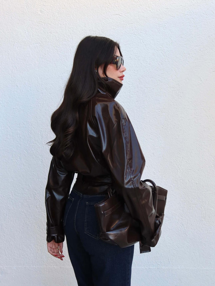 Belden Bağlamalı Rugan Ceket