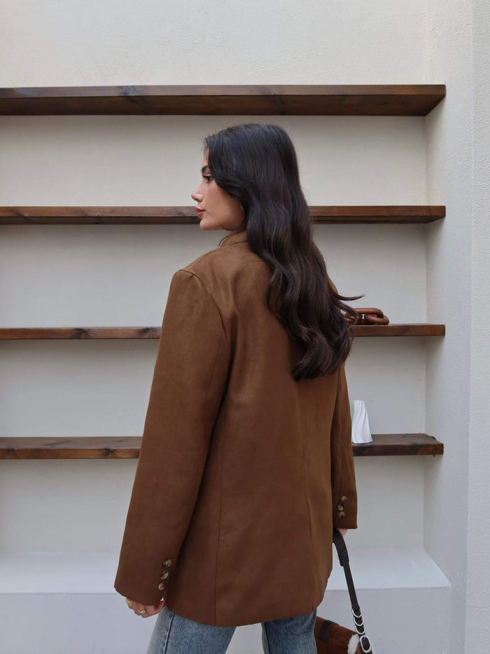 Cep Detaylı Süet Oversize Blazer Ceket