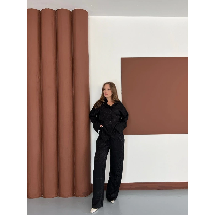 Desenli Gömlek-Pantolon Takım Siyah