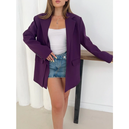 Düğme Detay Kruvaze Yaka Blazer Ceket Mor