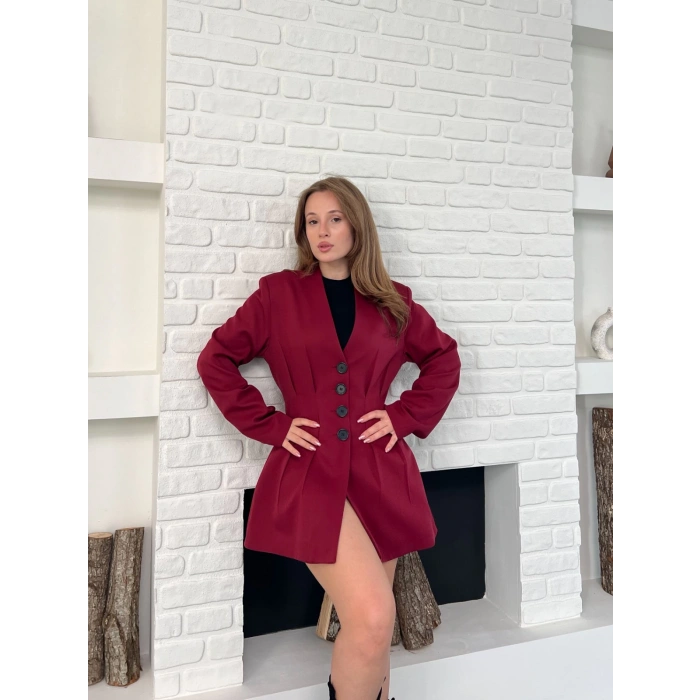 Düğme Detaylı Ceket Elbise Bordo