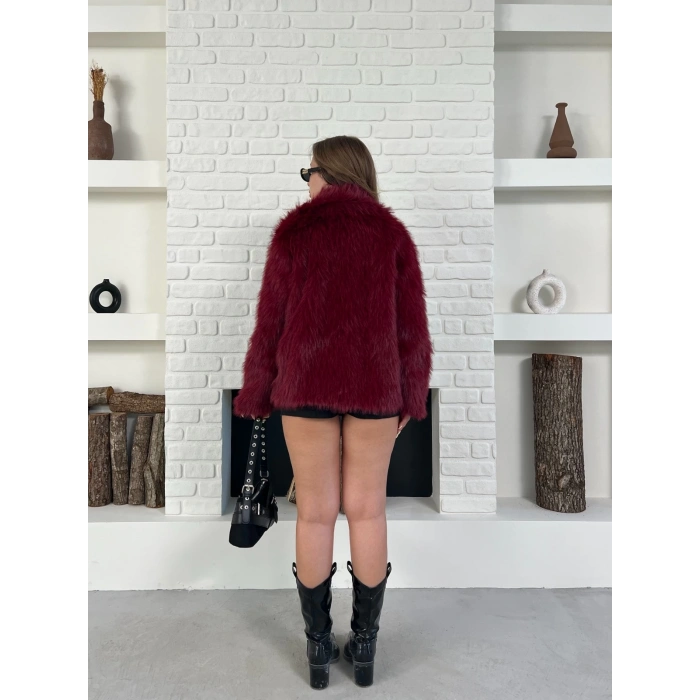 Fermuar Detaylı Velura Kürk Bordo