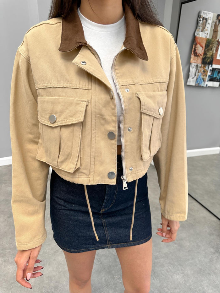 Gabardin Torba Cepli Crop Ceket