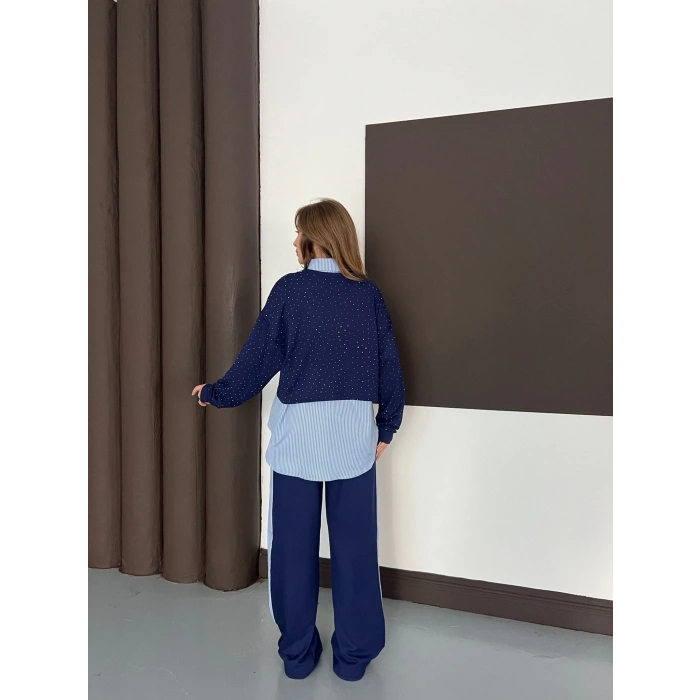 Gömlekli Taş Detaylı Üçlü Set