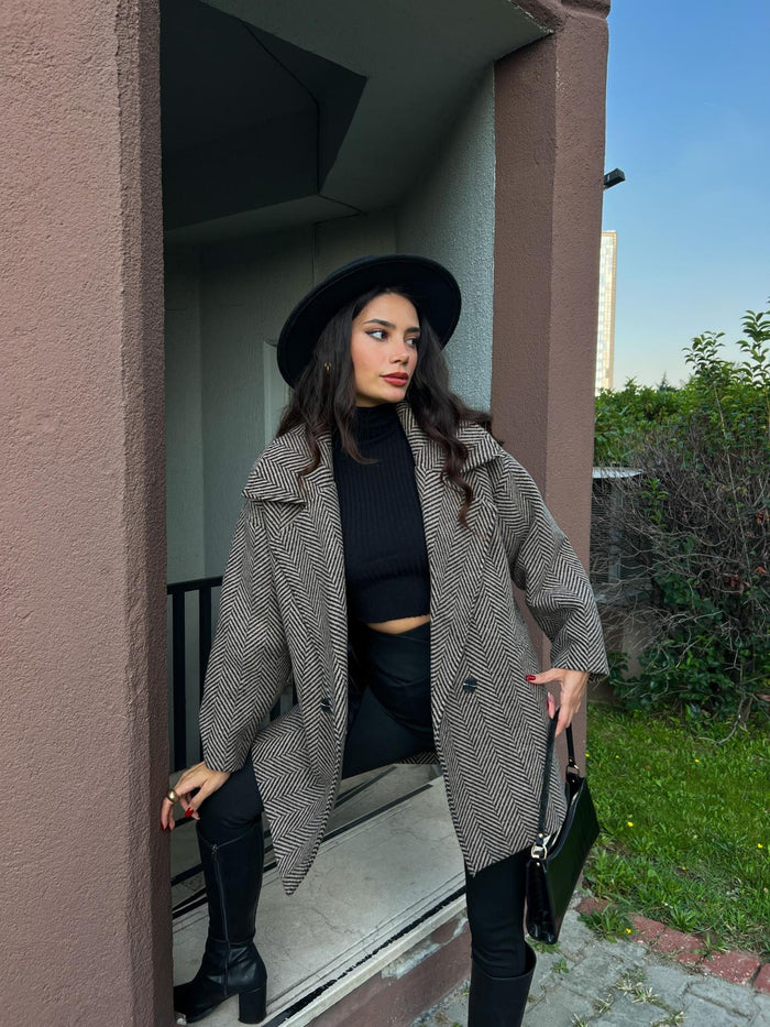 Kahve Oversize Balıksırtı Kaban
