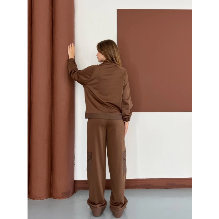 Kapüşonlu Aksesuar Detaylı Eşofman Takım Kahverengi