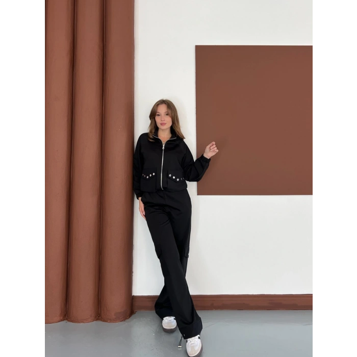 Kapüşonlu Aksesuar Detaylı Eşofman Takım Siyah