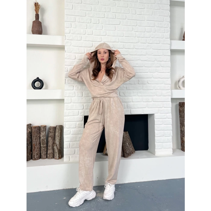 Kapüşonlu Spor-Şık Günlük Takım Bej