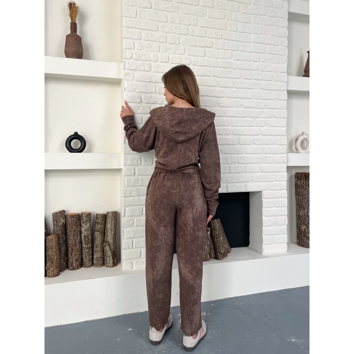 Kapüşonlu Spor-Şık Günlük Takım Kahverengi