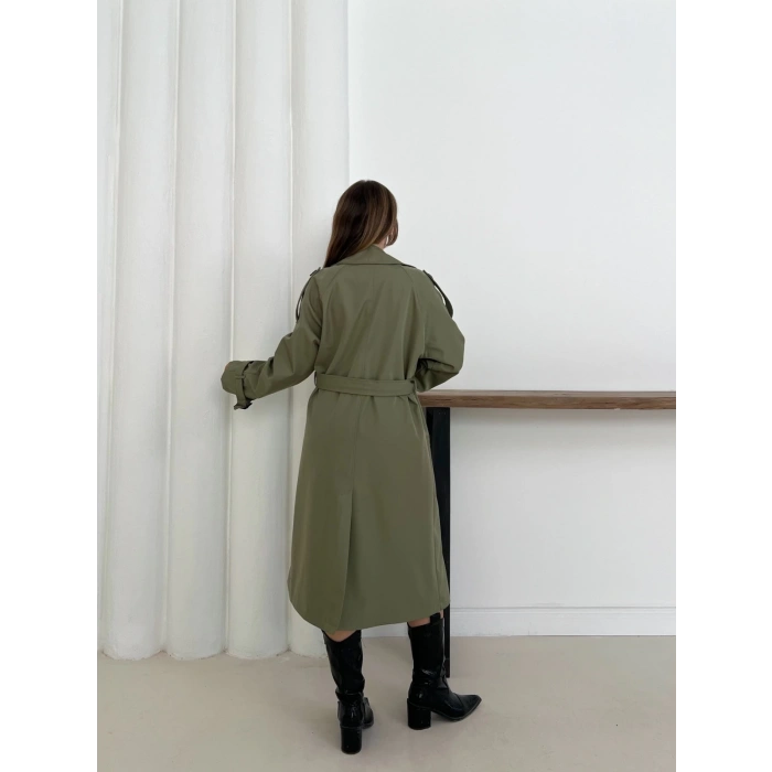 Kemer Detaylı Midiboy Trençkot Haki