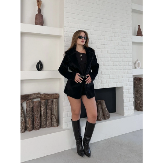 Kemer Detaylı Yumoş Ceket Siyah