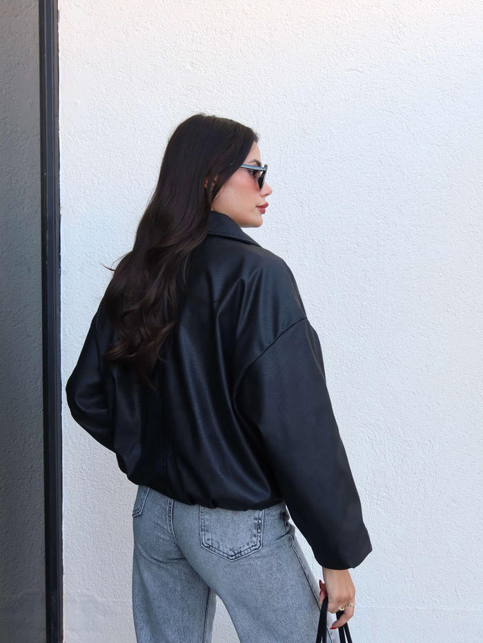 Kemerli Bomber Deri Ceket