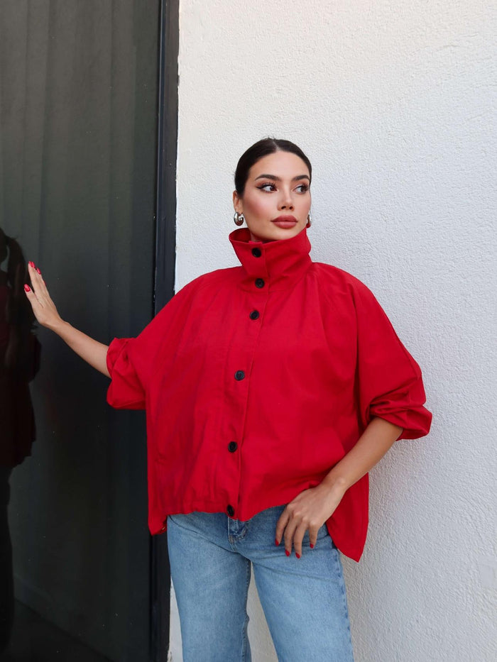 Siyah Dik Yaka Bomber Ceket