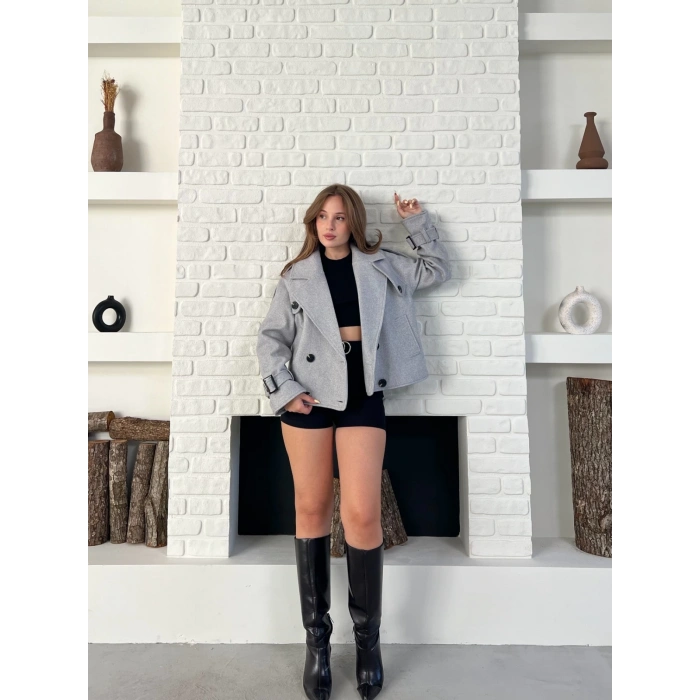 Kısa Street Luxe Kaşe Kaban Gri