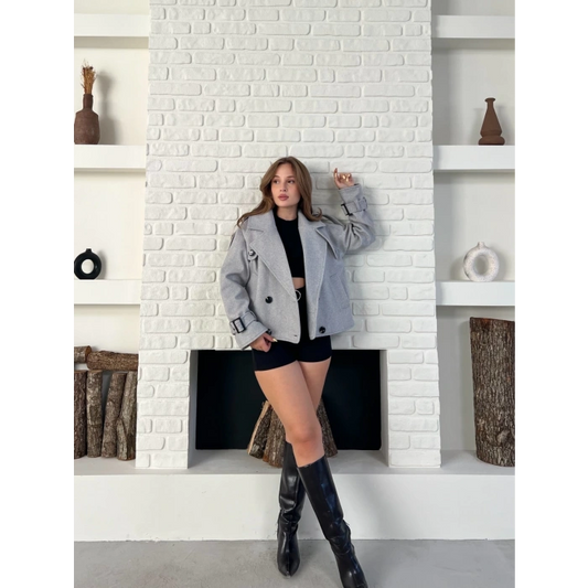 Kısa Street Luxe Kaşe Kaban Gri