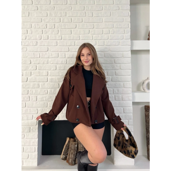 Kısa Street Luxe Kaşe Kaban Kahverengi