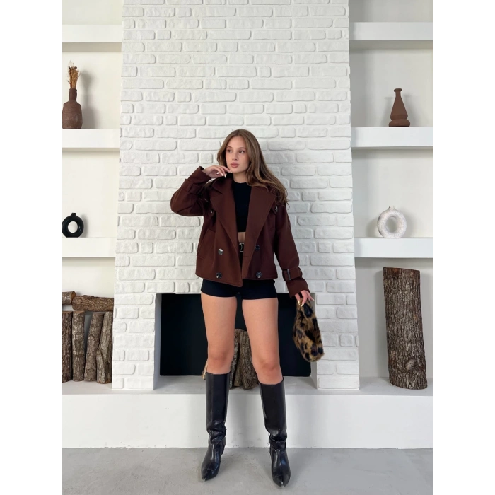 Kısa Street Luxe Kaşe Kaban Kahverengi