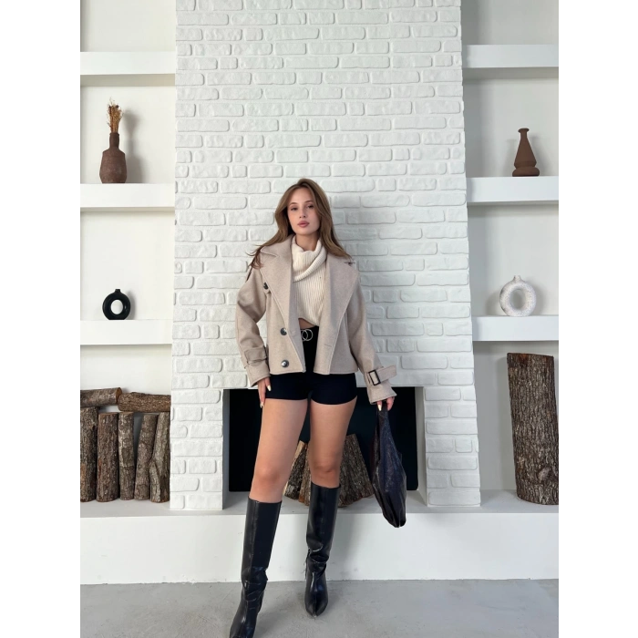 Kısa Street Luxe Kaşe Kaban Krem