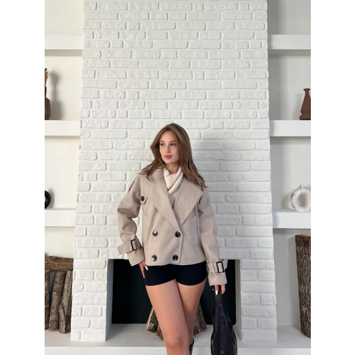 Kısa Street Luxe Kaşe Kaban Krem