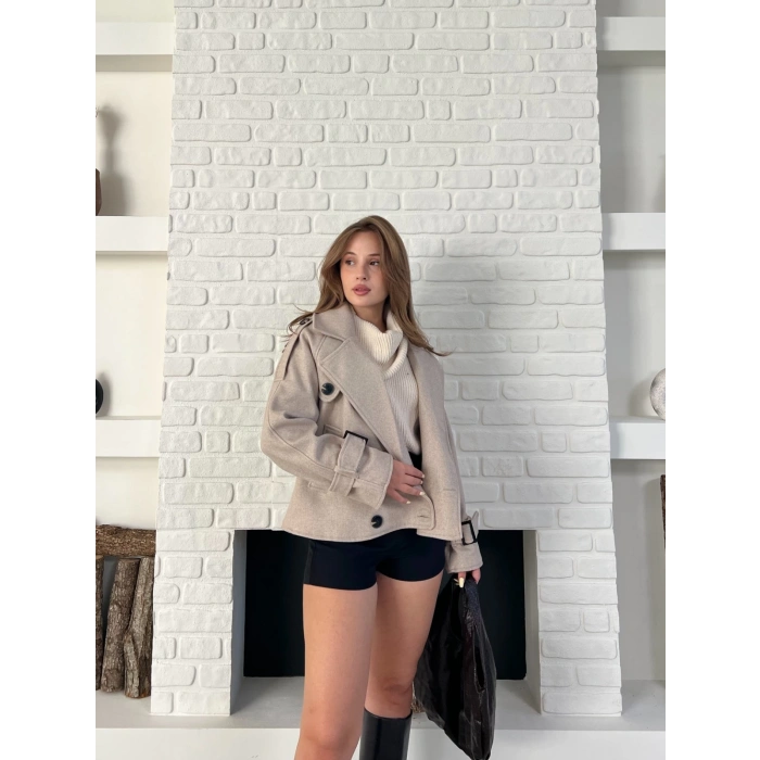 Kısa Street Luxe Kaşe Kaban Krem