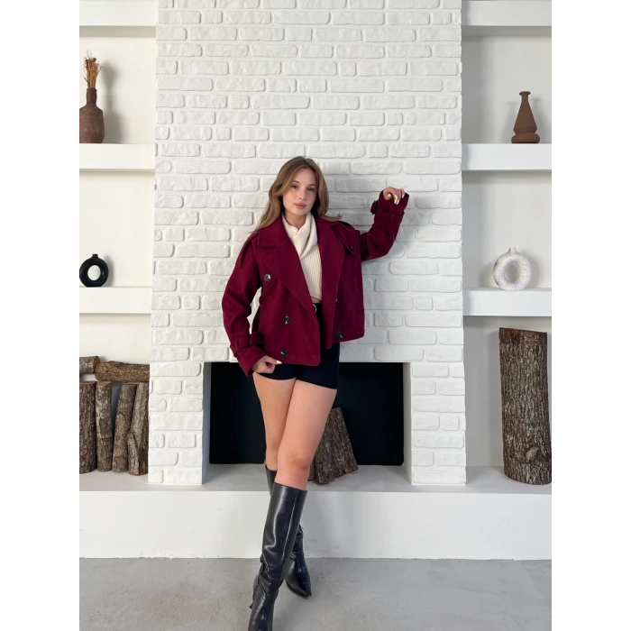 Kısa Street Luxe Kaşe Kaban Bordo