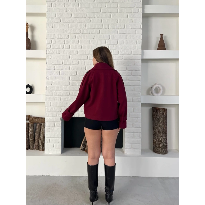 Kısa Street Luxe Kaşe Kaban Bordo