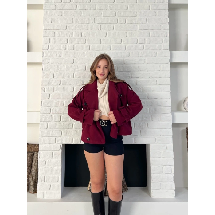 Kısa Street Luxe Kaşe Kaban Bordo