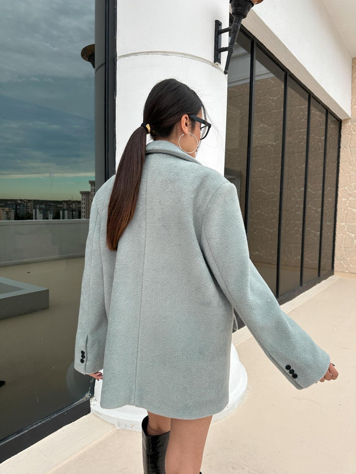 Kruvaze Yaka Kısa Kaşe Ceket