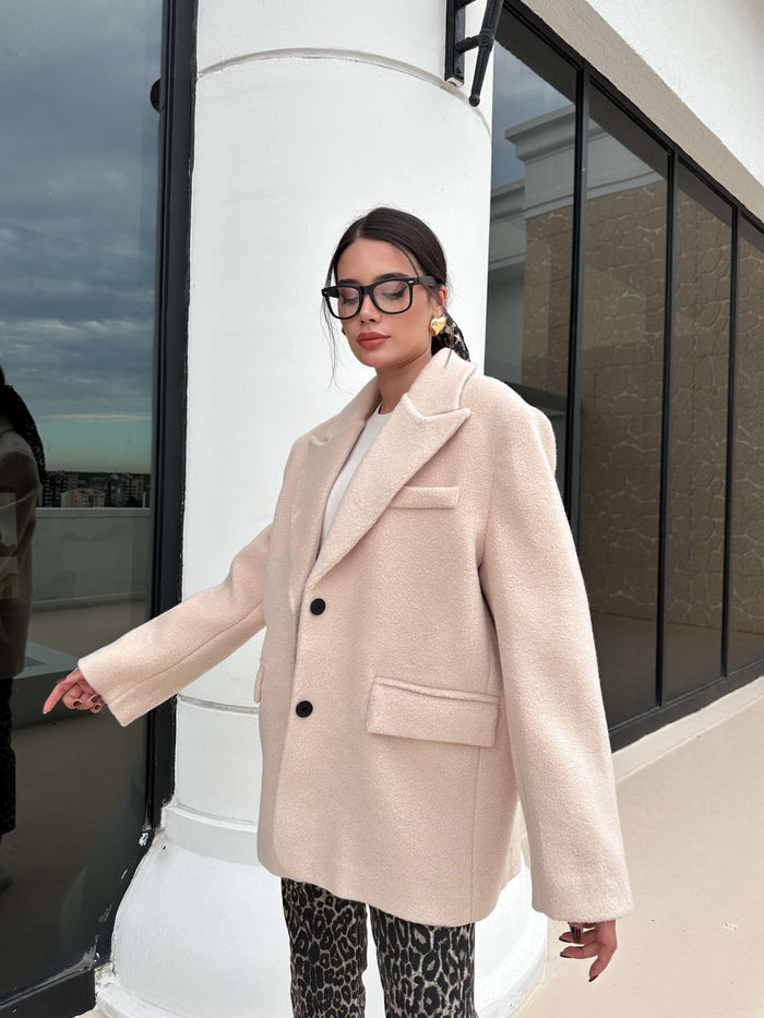 Kruvaze Yaka Kısa Kaşe Ceket