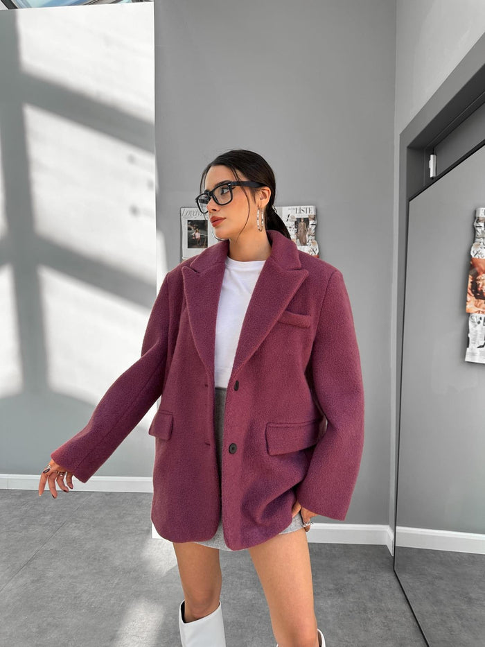 Kruvaze Yaka Kısa Kaşe Ceket