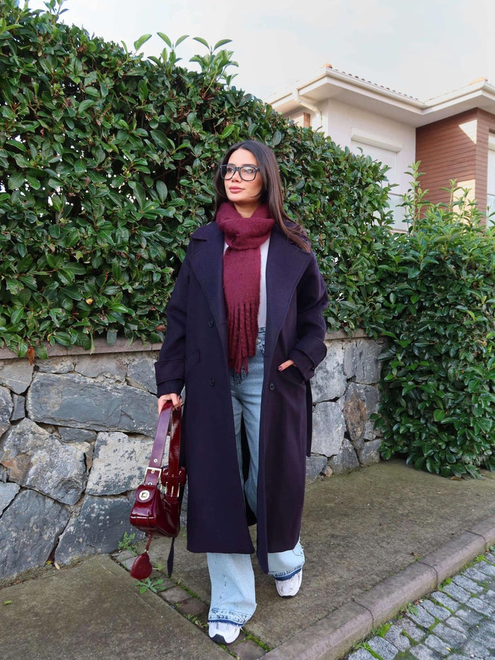 Lacivert Yün Karışımlı Premium Blend Kaban