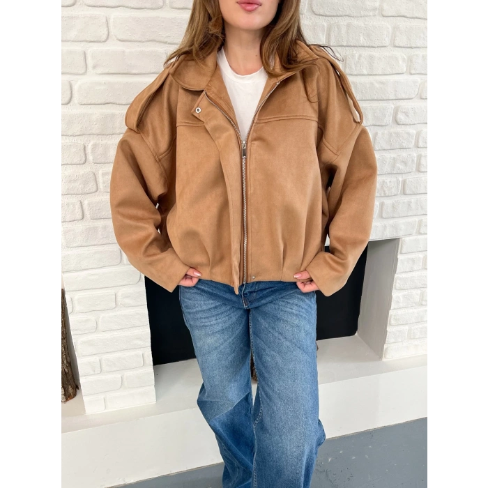 Nubuk Fermuarlı Ceket Camel