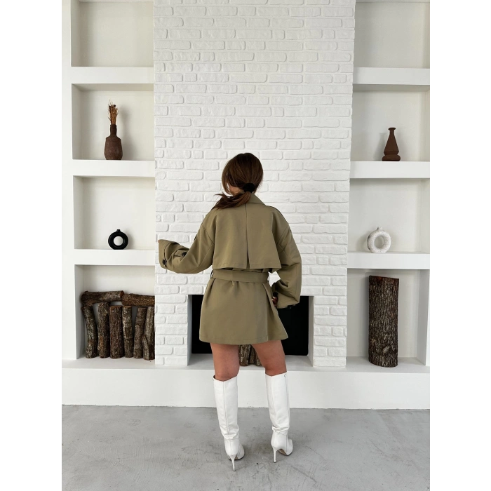 Parça Detaylı Oversize Trençkot Haki