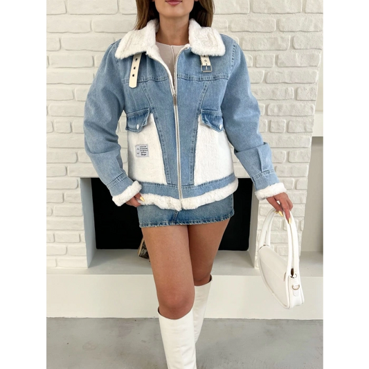 Peluş Detaylı Kot Ceket