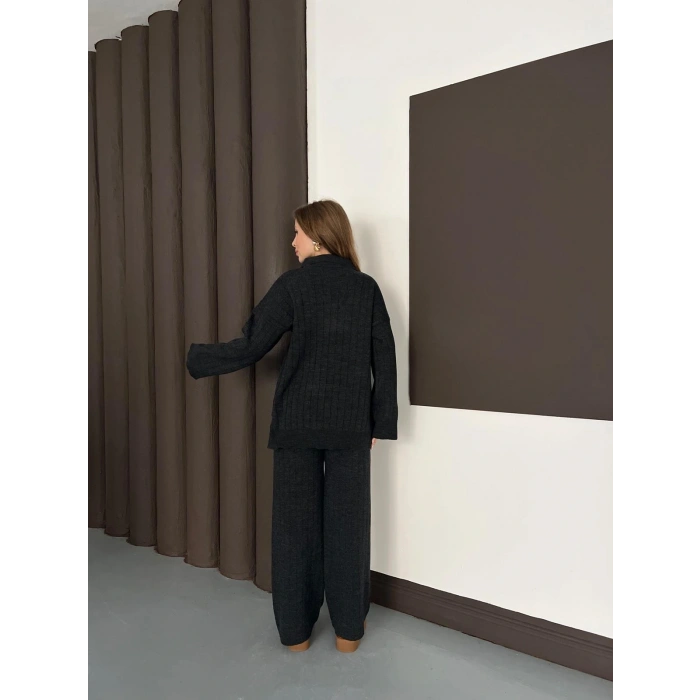 Polo Yaka Triko Pantolonlu Takım Antrasit