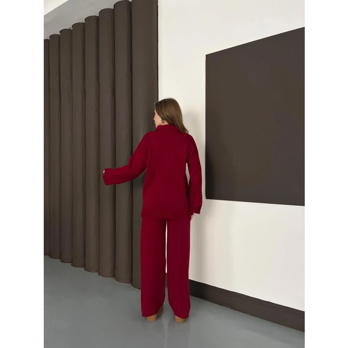 Polo Yaka Triko Pantolonlu Takım Bordo