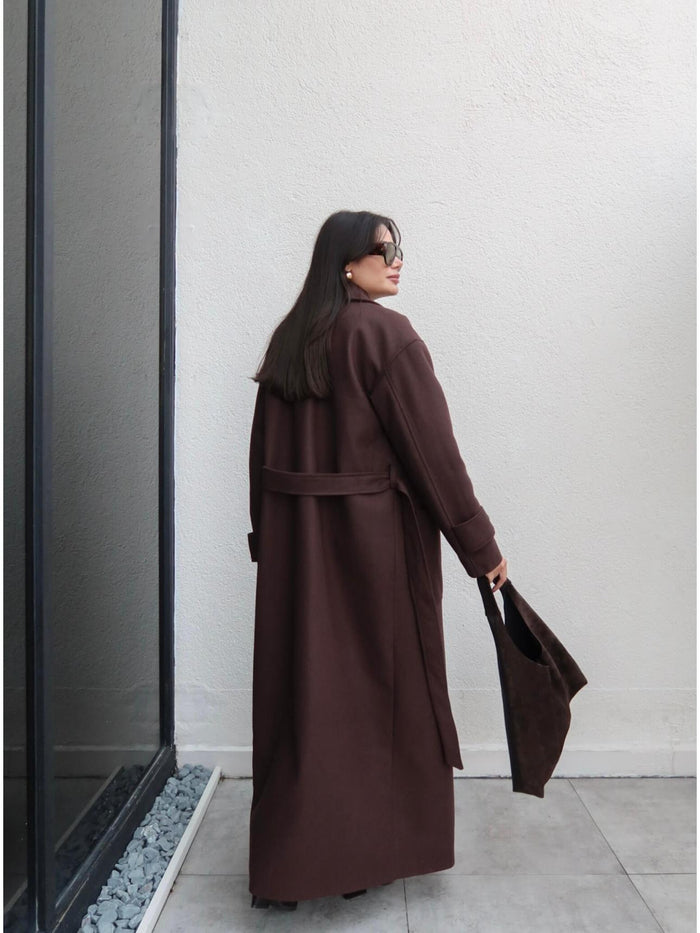 Açık Cep Apolet Detay Kuşaklı Kaban